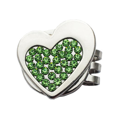 heart Peridot Crystal Golf Ball Marker Swarovski Elements,Crystal Golf Ballmarker Swarovski crystal stones elements gift present golf event tournament prize,crystal golfballmarker glamorous elegant golf accessory,powerful magnet clip stainless steel