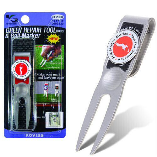 GF2008 Divot Tool, Green Repair Tool fits on any standard belt, HemMagic Golfball Marker
