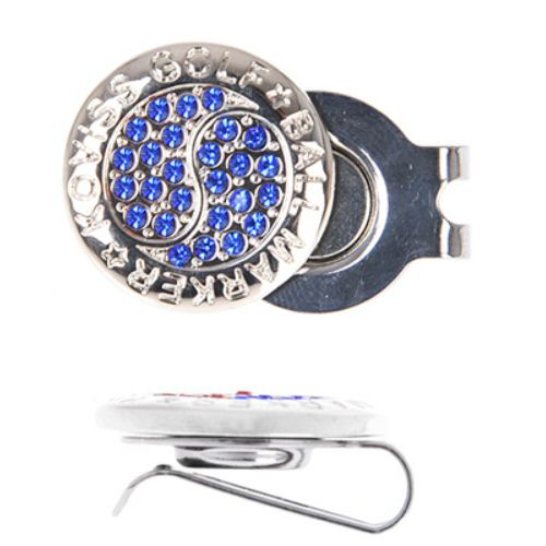 sapphire blue Crystal Golf Ball Marker Swarovski Elements,Crystal Golf Ballmarker Swarovski crystal stones elements,Crystal Golfballmarker gift present golf event tournament prize,crystal golfballmarker glamorous elegant golf accessory,powerful magnet clip stainless steel