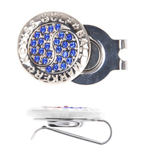 Saffier blauw Crystal Golf Ball Marker Swarovski elementen, Crystal Golf Ballmarker Swarovski kristallen stenen elementen, Crystal Golfballmarker geschenk aanwezig golf evenement toernooi prijs, kristal golfballmarker glamoureuze elegante golf accessoire, krachtige magneet clip roestvrij staal